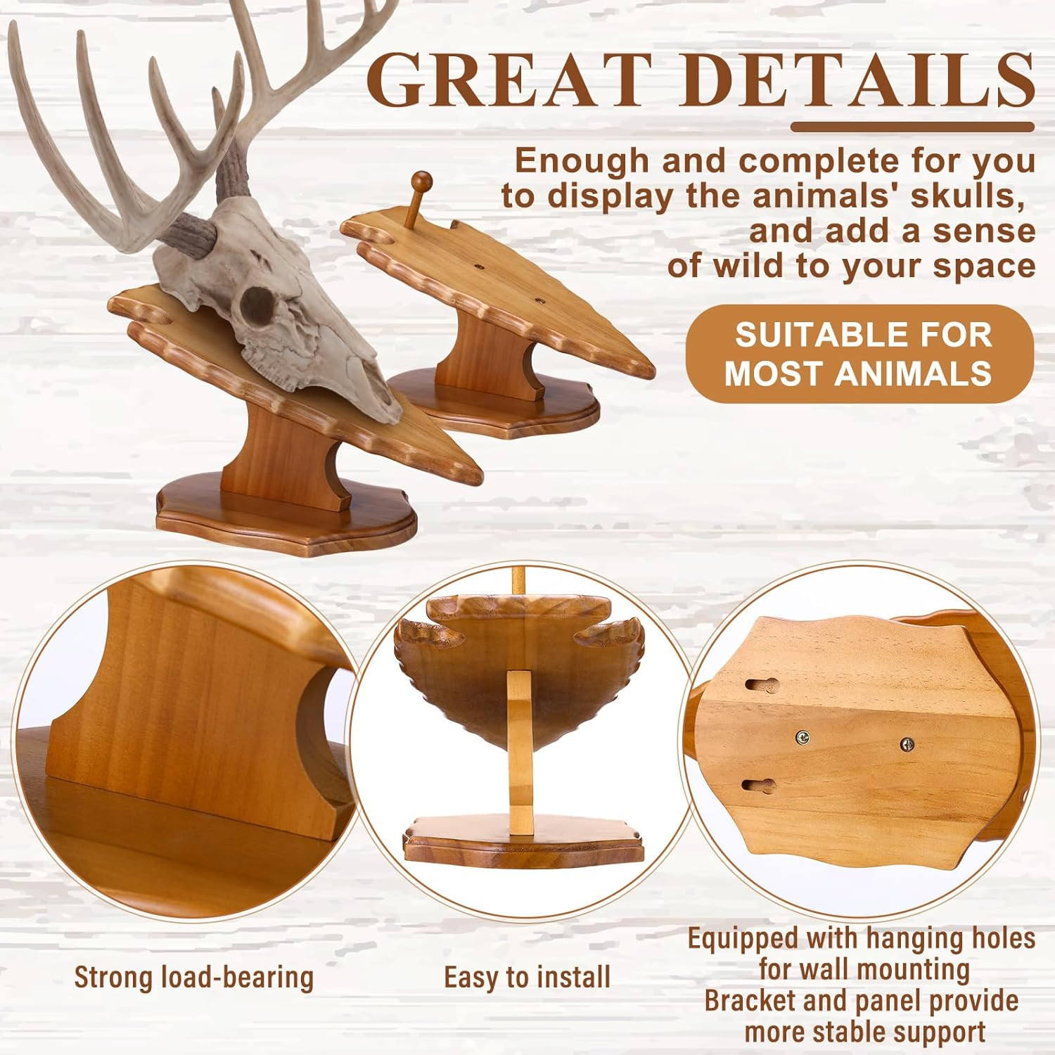 3 Set Deer European Skull Mount Kit Antler Skull Mounting Kit Wooden Display Mou