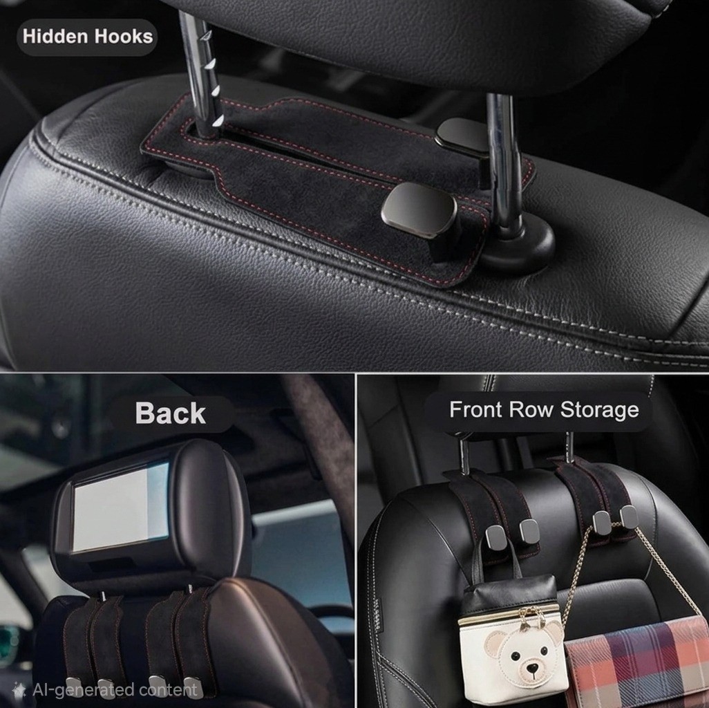 2×Leather Car Seat Back Hooks Vehicle Headrest Storage Purse Holder Bags Hangers