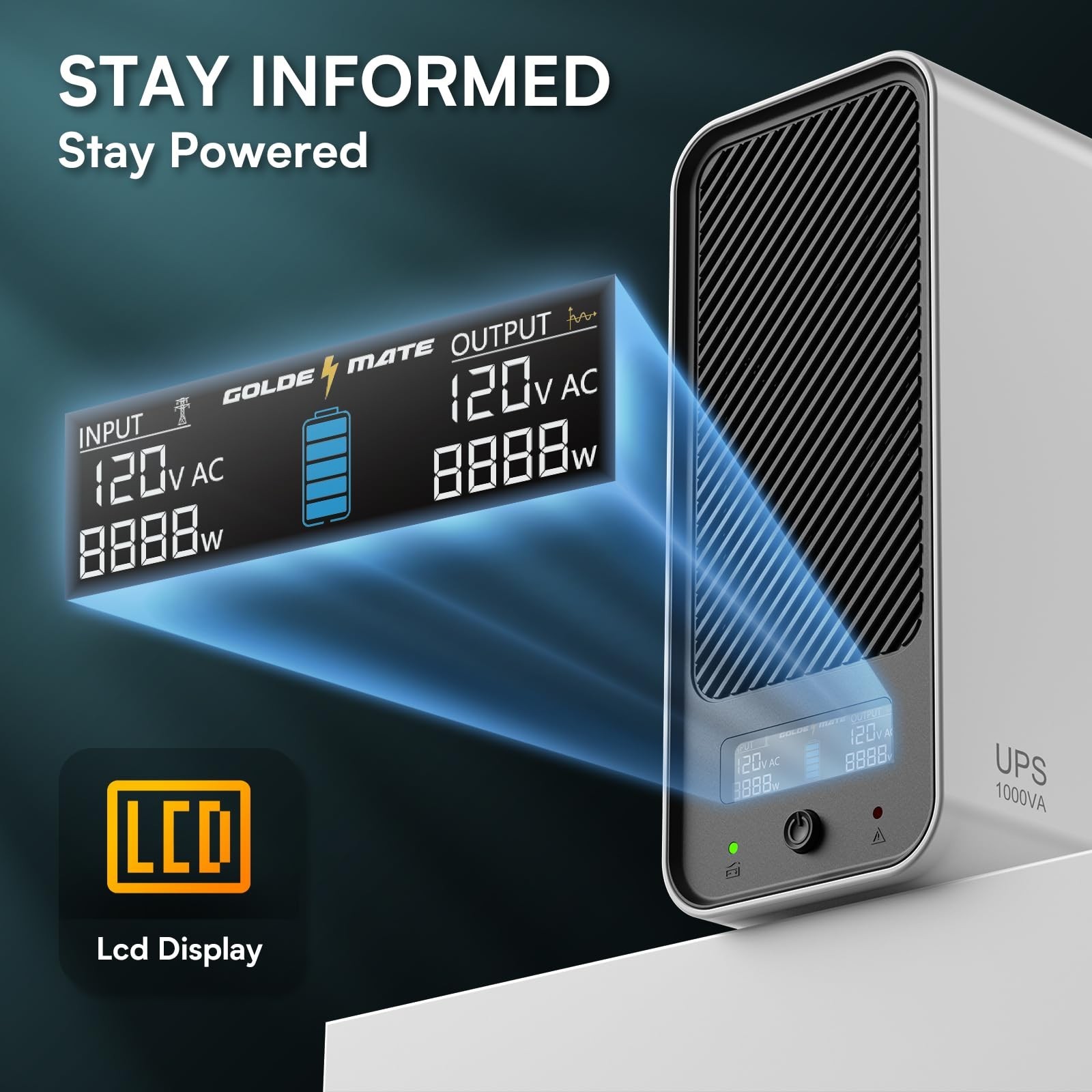 Goldenmate Back-UPS 1000VA/800W LiFePO4 Battery Backup UPS Surge Protector