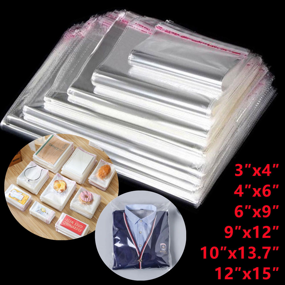 100-500x Clear OPP Poly Bags Transparent OPP Bag Plastic Bags Self Adhesive Seal
