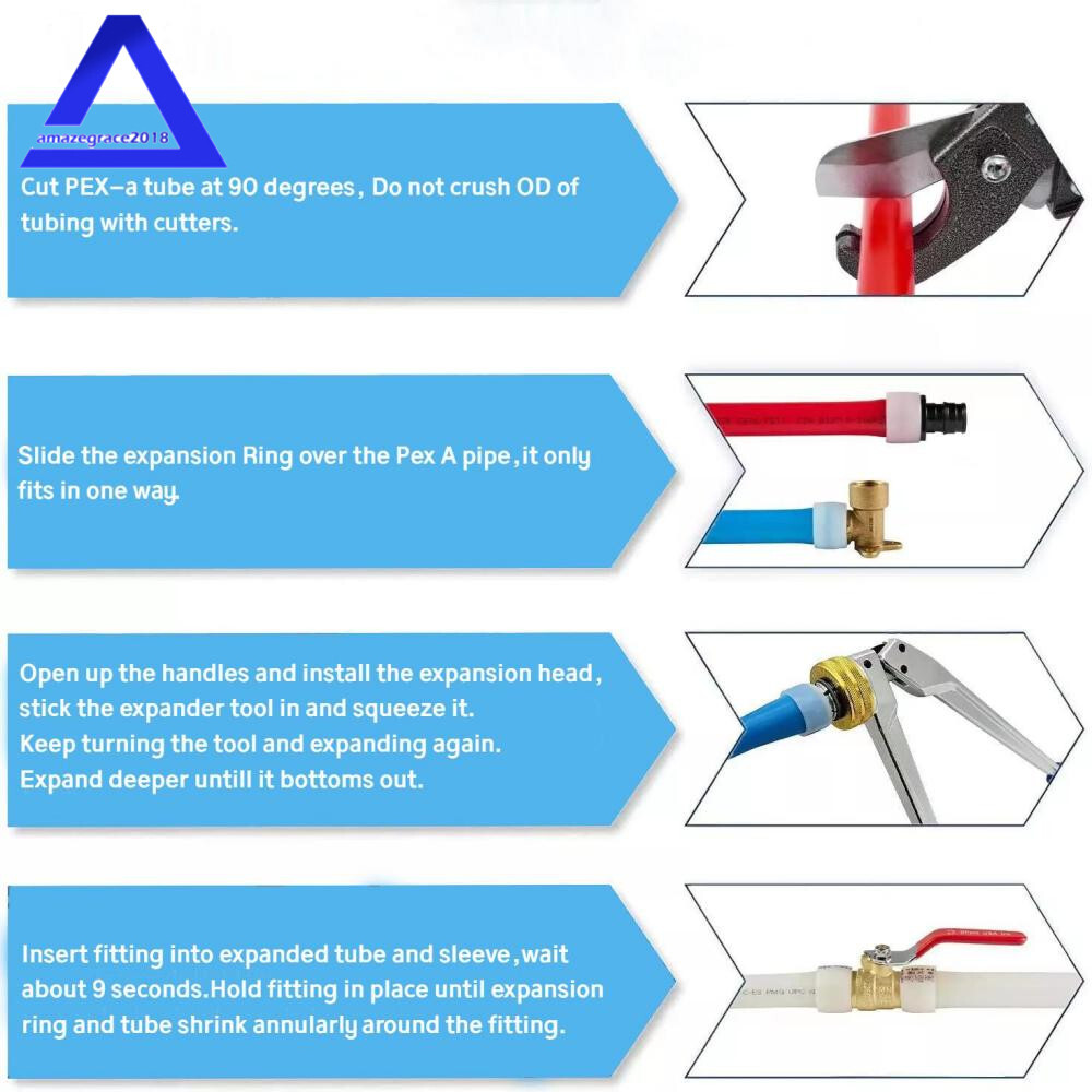 PEX Expansion Tool Kit With 1/2" 3/4" 1" Expansion Heads and Tube Cutting Plier