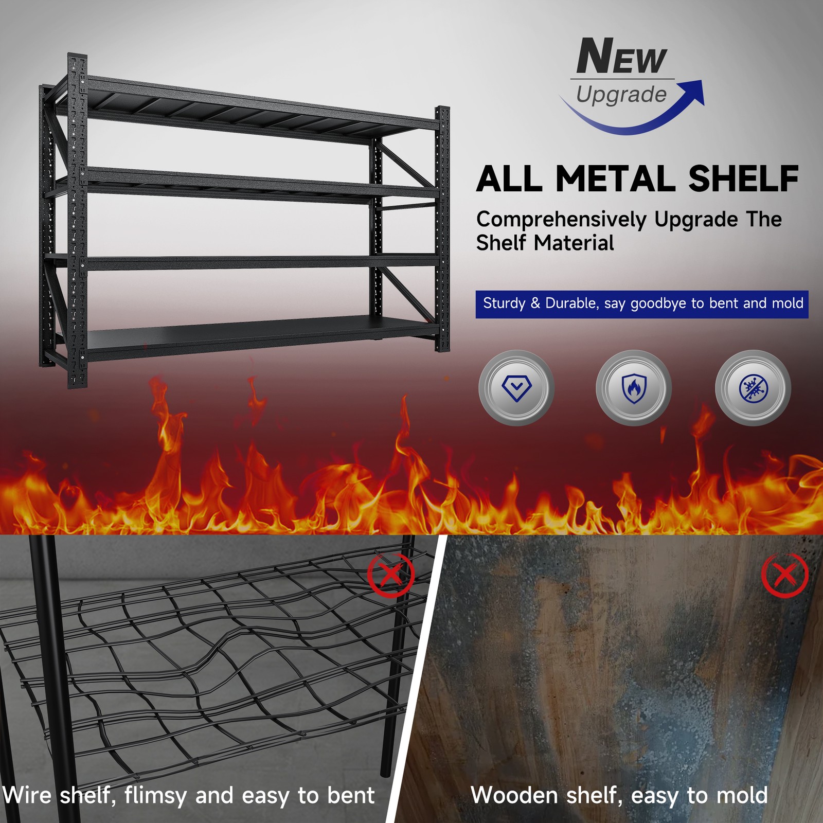 9000LB Heavy Duty Steel Shelves 77"W Garage/Warehouse Metal Storage Rack