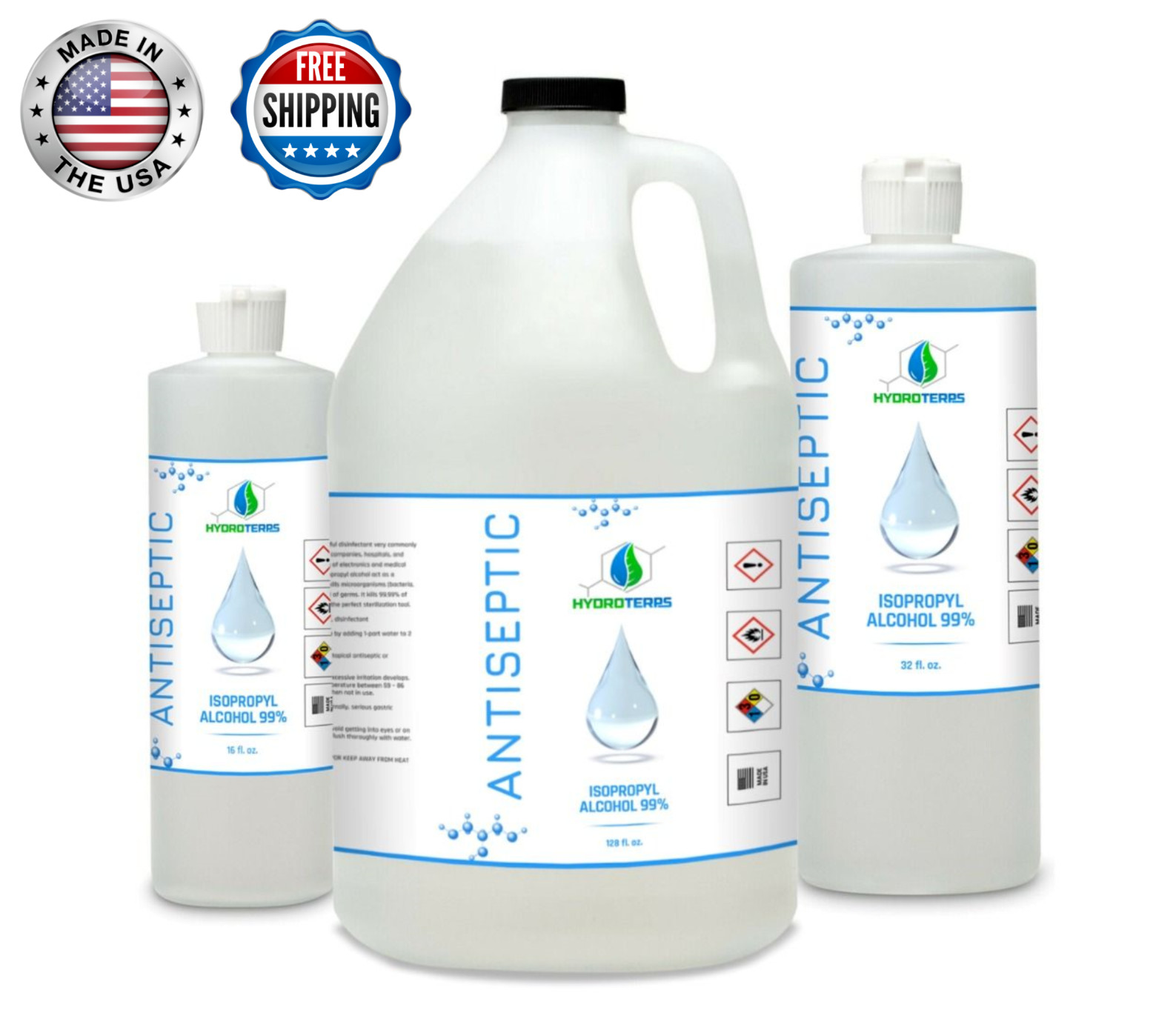 Isopropyl alcohol 99% - Made In The USA - 4 oz. to Gallon