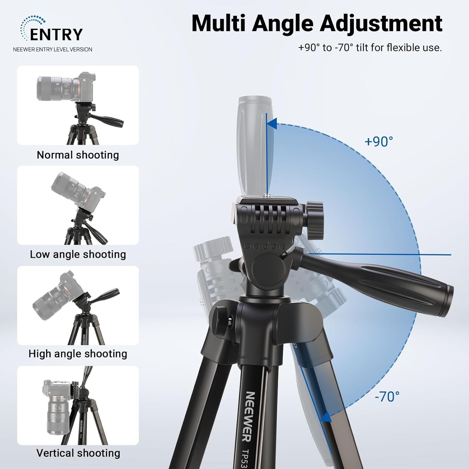 55" Portable Heavy-Duty Tripod for Phone & Camera w/ Cold Shoe Aluminum alloy