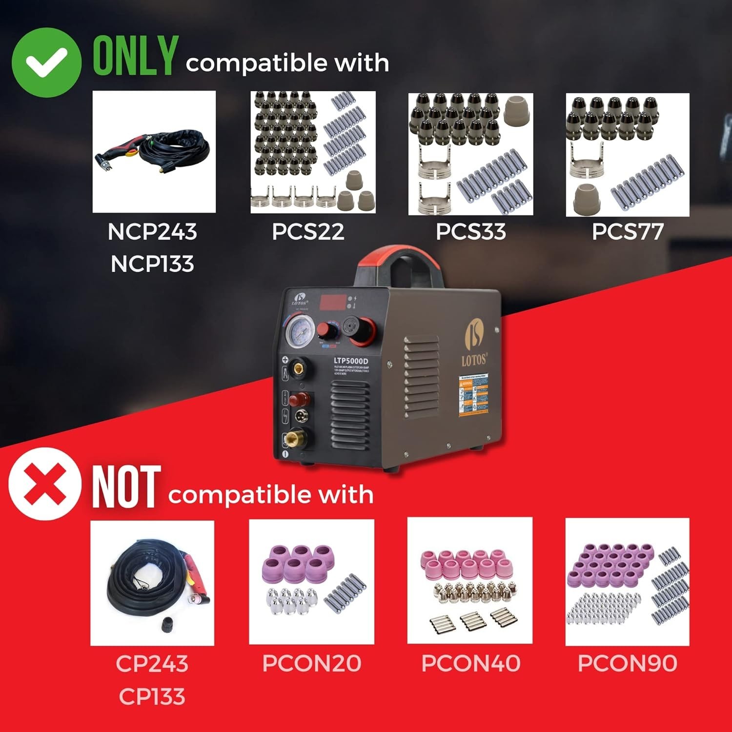 Lotos LTP5000D 50Amp Pilot Arc Plasma Cutter, Brown, 110V/220V 1/2" Cleaning Cut