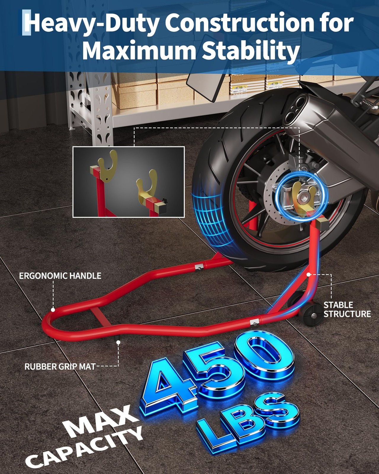 Heavy Duty Motorcycle Stand Lift 900Lbs Capacity Front & Rear Combo Stands Set