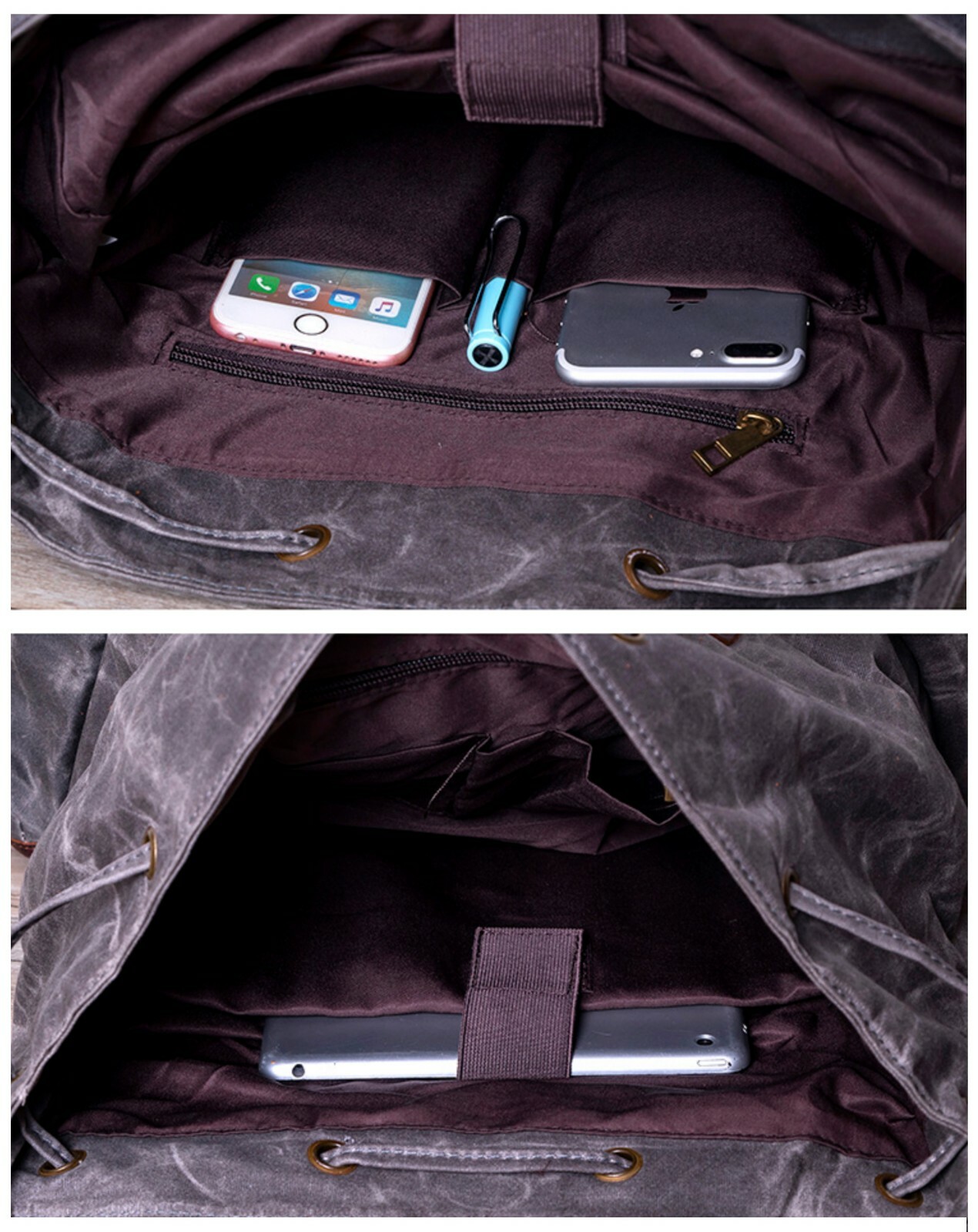 Men Waxed Canvas Leather Backpack Travel Rucksack Camping Hiking School Book Bag