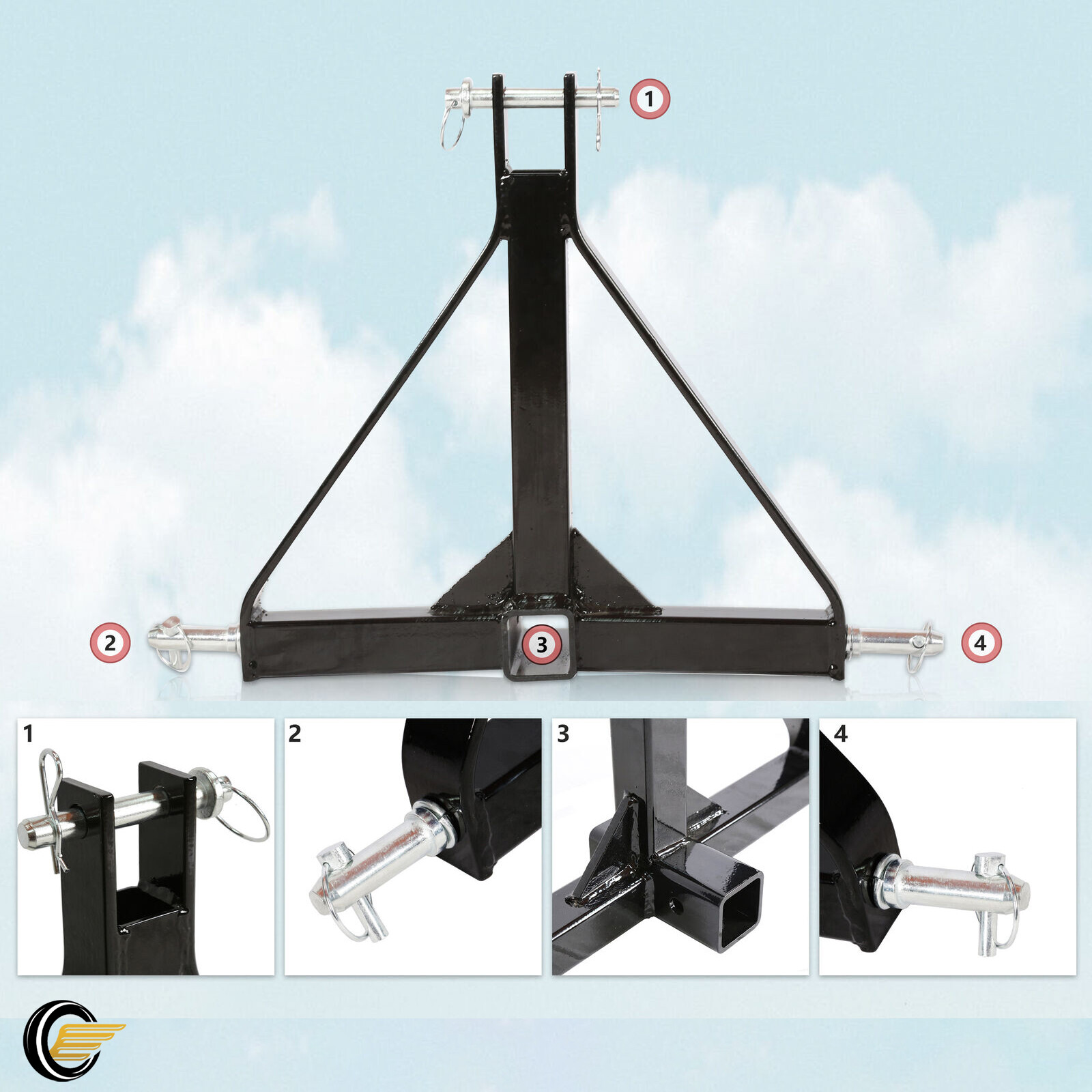 3 Point 2" Receiver Trailer Hitch Category 1 Tractor Tow Hitch Drawbar Adapter