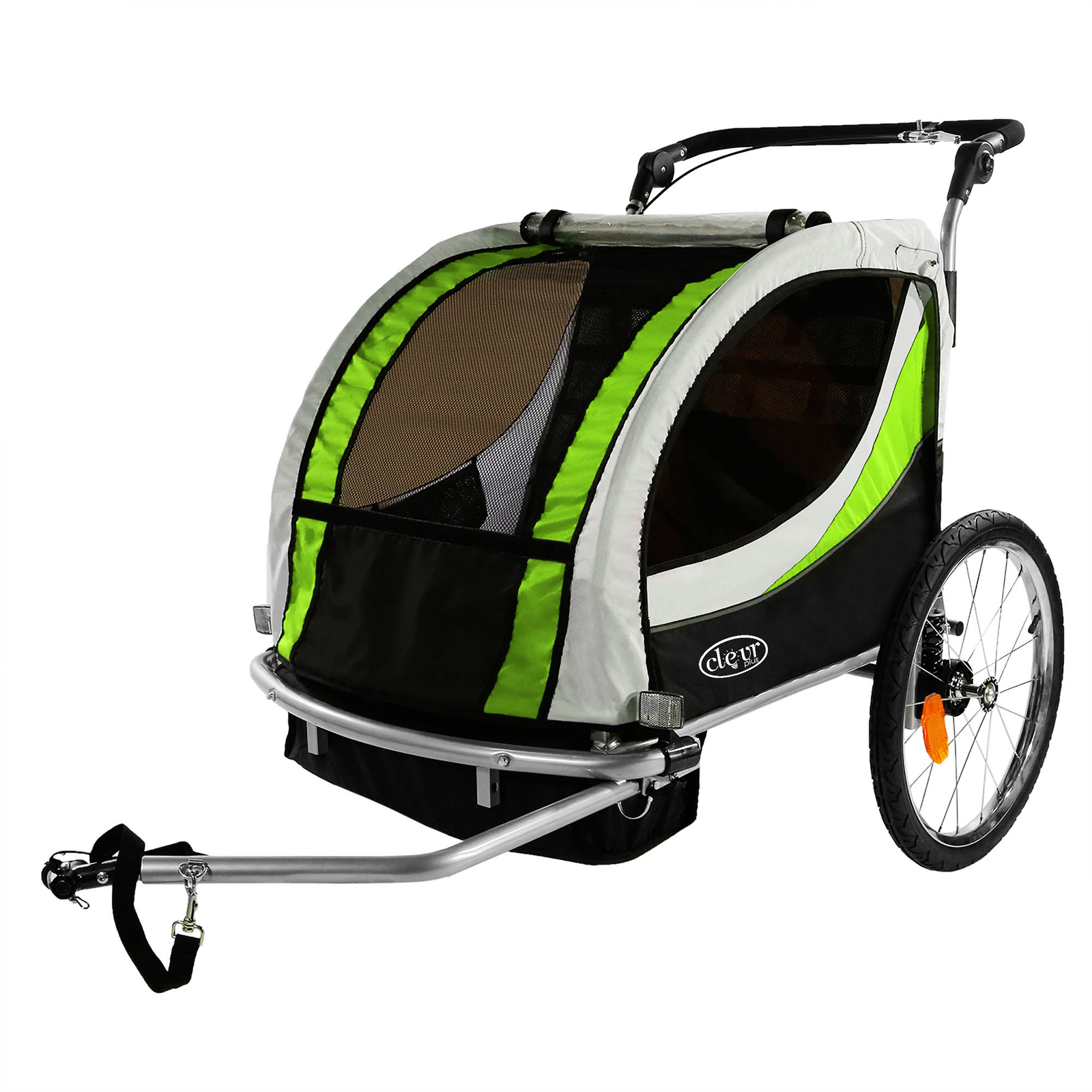 ClevrPlus Deluxe 3-in-1 Double Seat Bike Trailer Stroller Jogger for Kids, Green