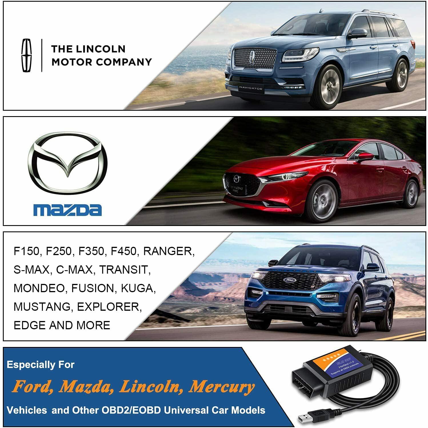 ELM327 V1.5 USB FORScan OBD2 Scanner Adapter for Ford Car and Light Truck HS-CAN