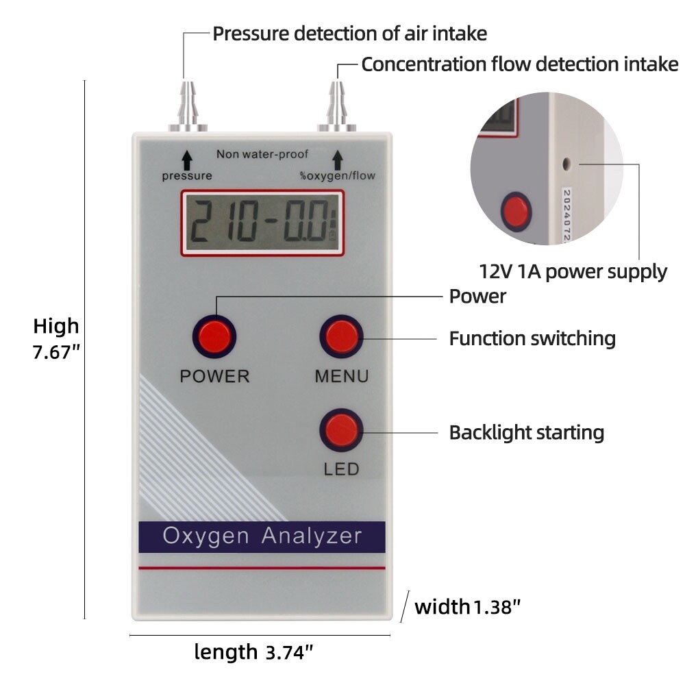 Ultrasonic Oxygen Meter O2 Flow Pressure Digital Readout Oxygen Analyzer