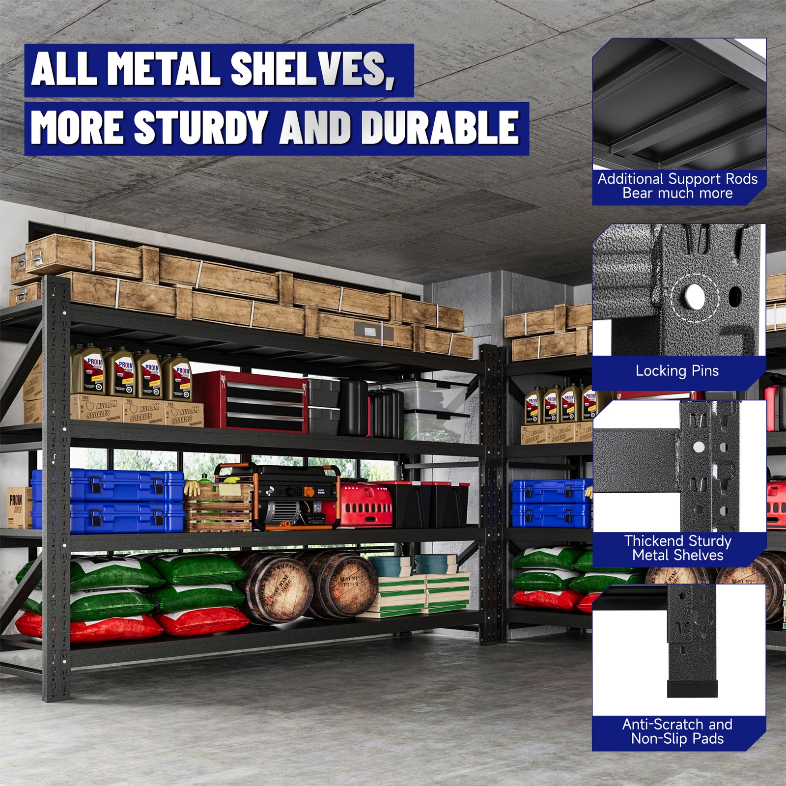 9000LB Heavy Duty Steel Shelves 77"W Garage/Warehouse Metal Storage Rack