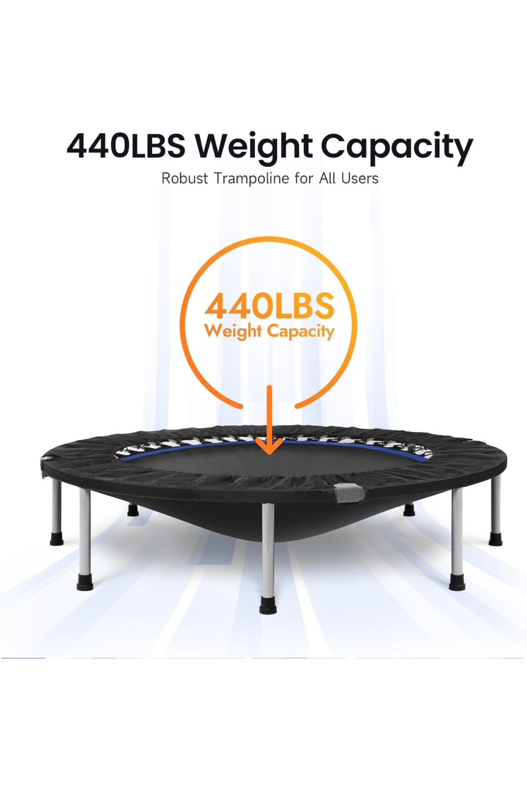 BCAN Trampoline for Fitness Rebounder & Adjustable Foam Handle - 330 Lbs