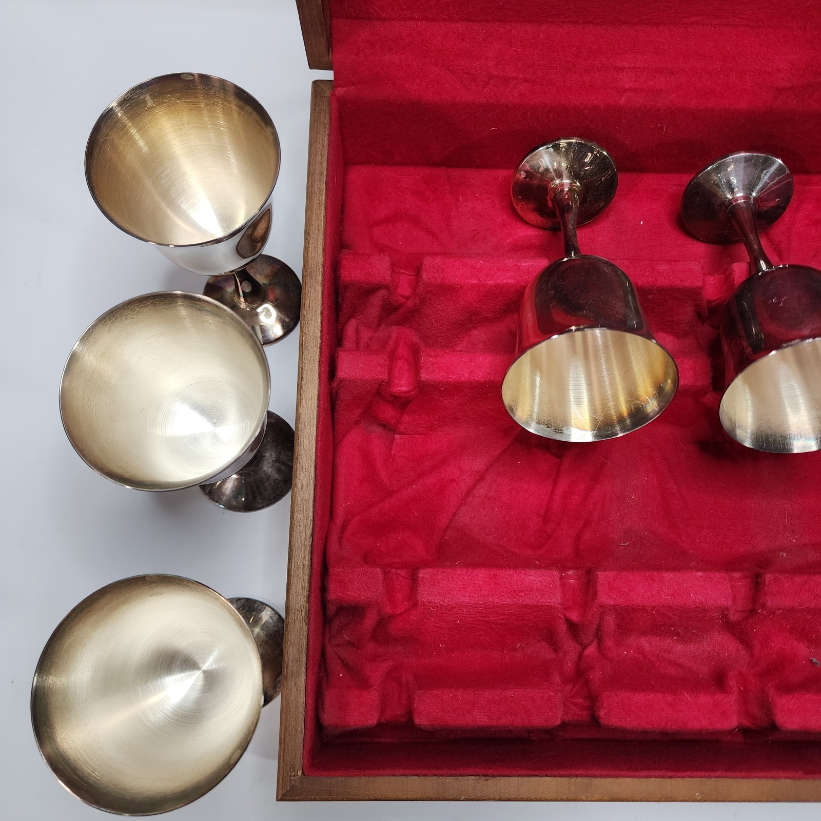 Set of 8 Vtg SALEM Portugal Silverplate water/wine Chalices/Goblets, 6.75" Case