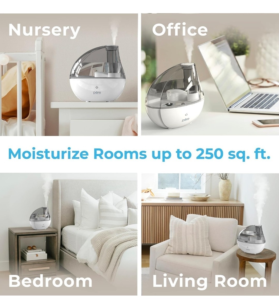 Pure Enrichment Mistaire Silver Ultrasonic Cool Mist Humidifier, 1.5L Tank
