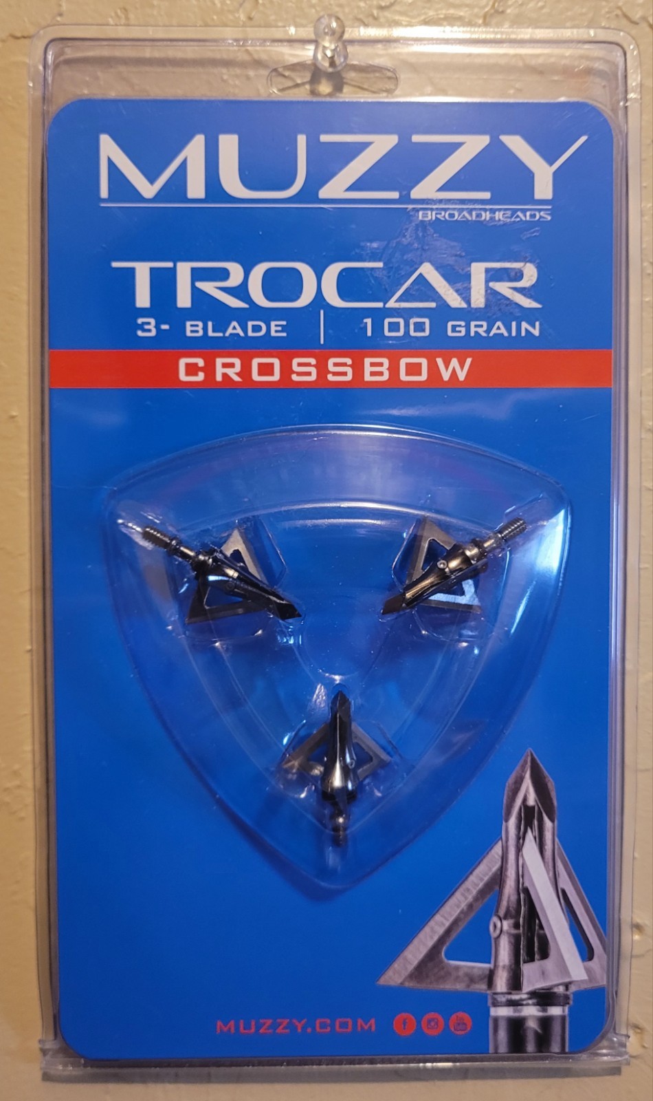Muzzy Trocar Archery Crossbow 100 Grain Broadhead 3-Blade Hunting 3 Pieces NEW!