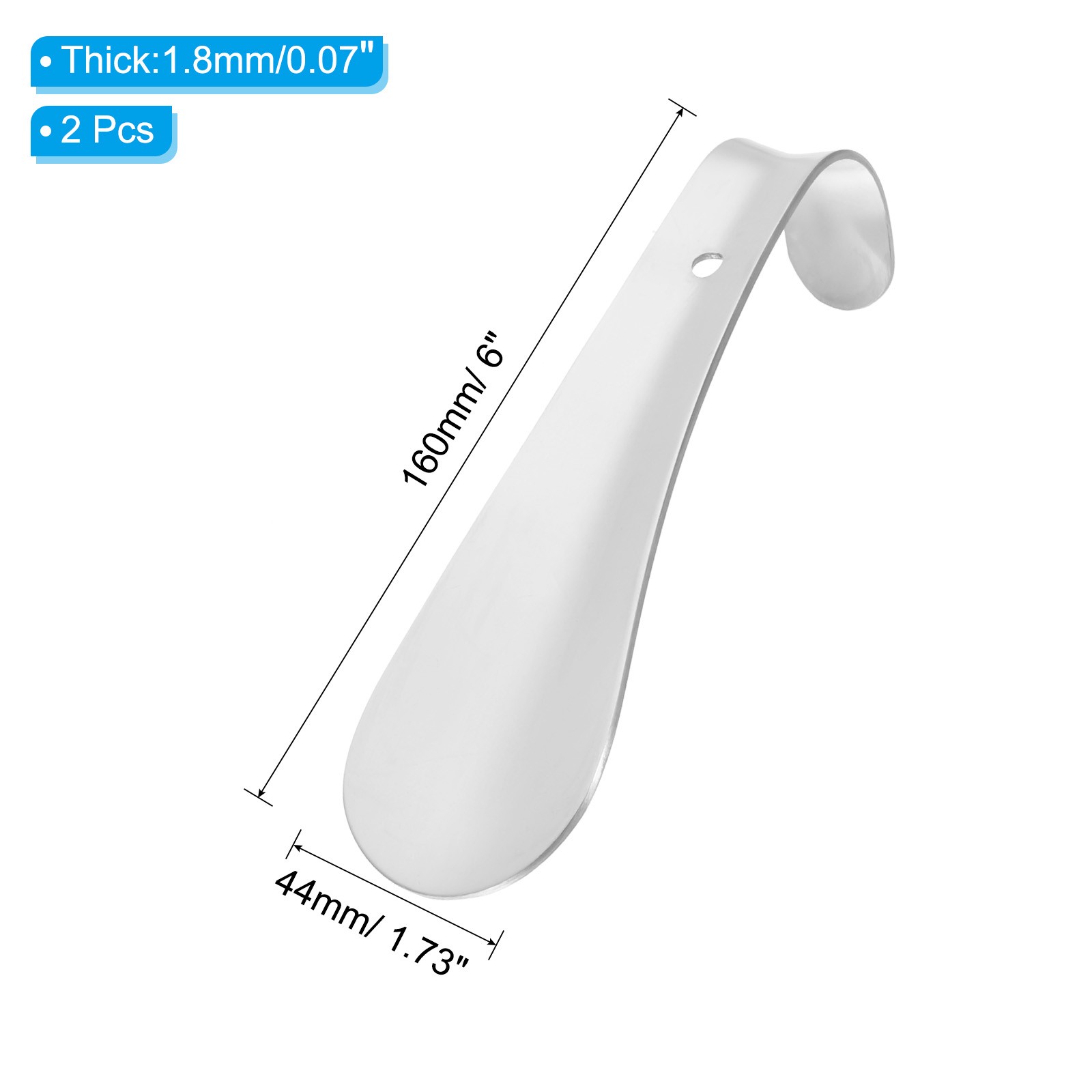 6in Shoe Horn, 2Pcs Metal Curved Handle Thickened Shoe Helper, Silver Tone