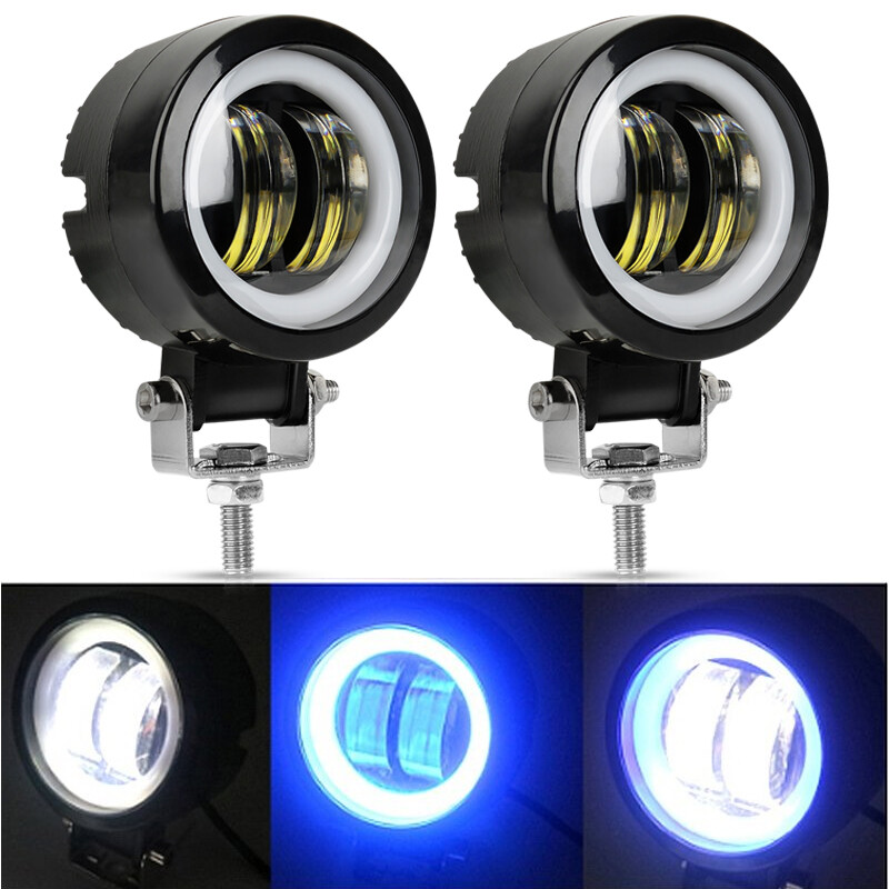 2pcs LED Halo Spot Light Motorcycle Bike Headlight Fog Light Blue Driving Lamp