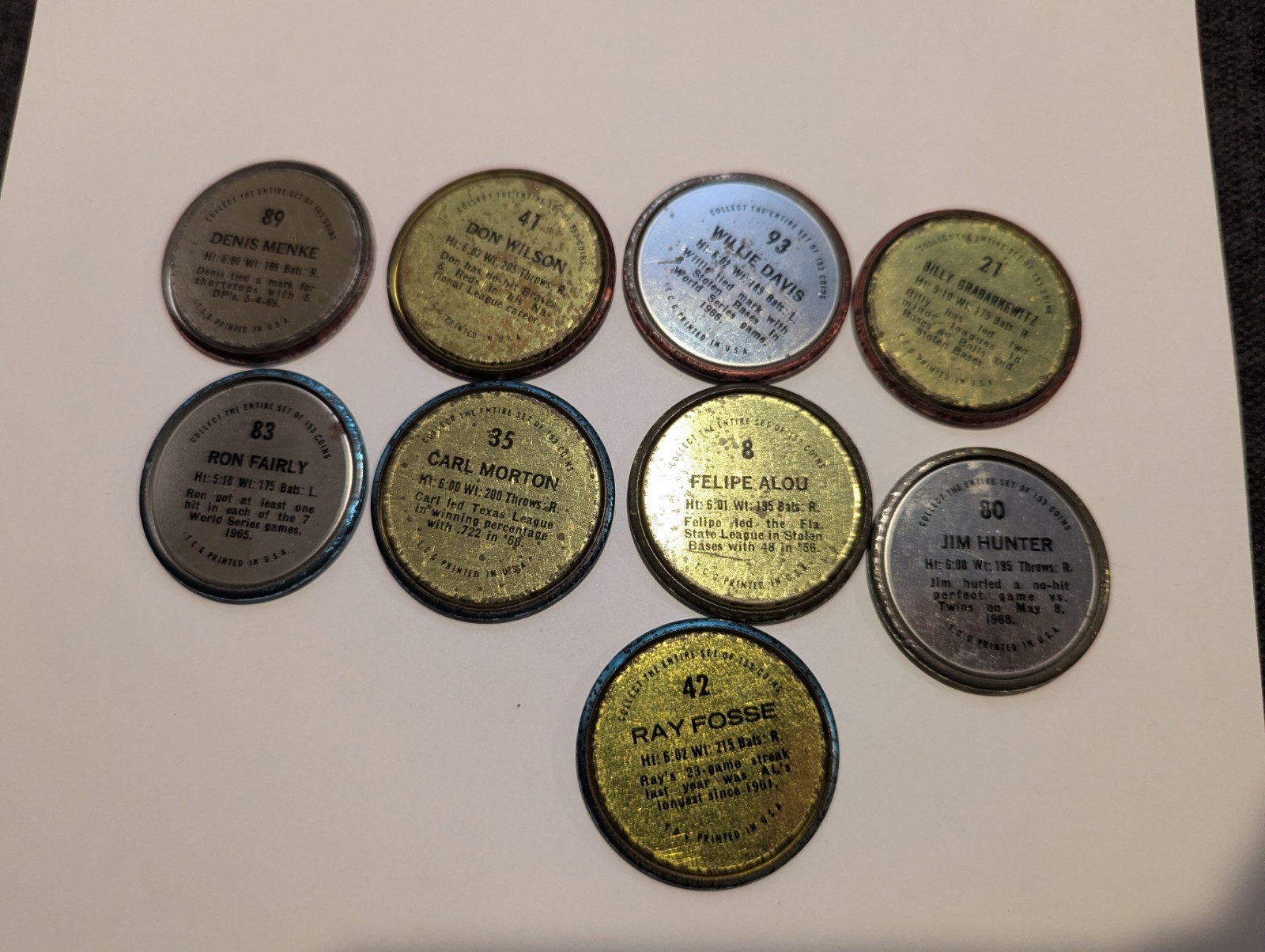 1971 Topps Baseball Lot Of 9 Coins