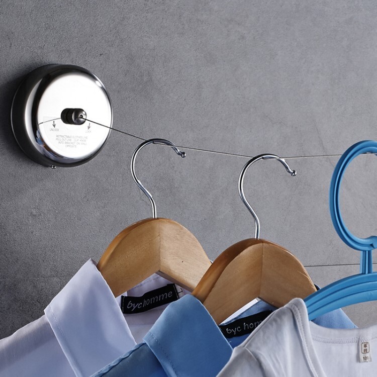 9ft Retractable Clothesline In/ Outdoor Hanging load-bearing 11lb Screw Fixation