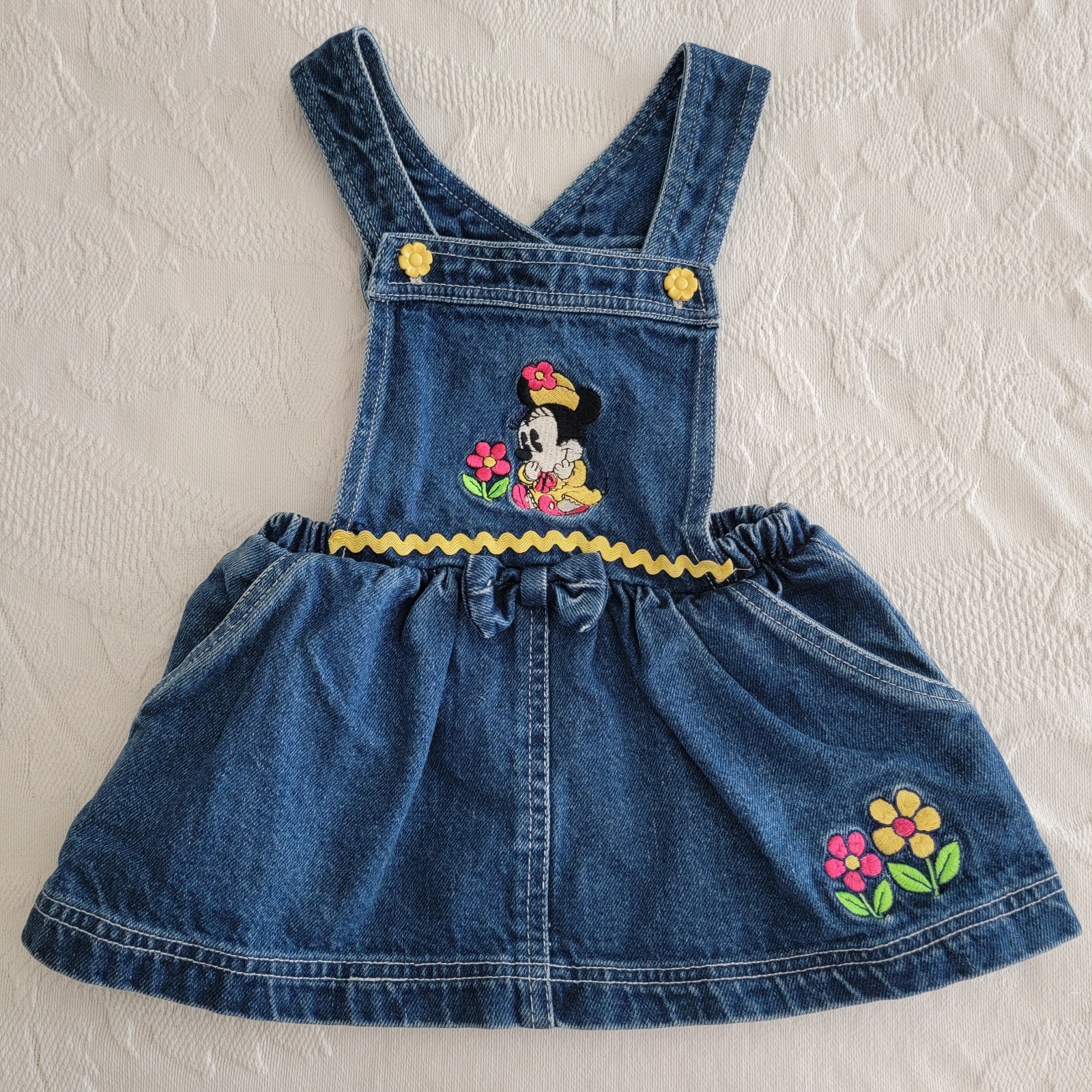 Vintage Baby Mickey & Co Minnie Mouse Embroidered Denim Jumper Dress Size 18 mo