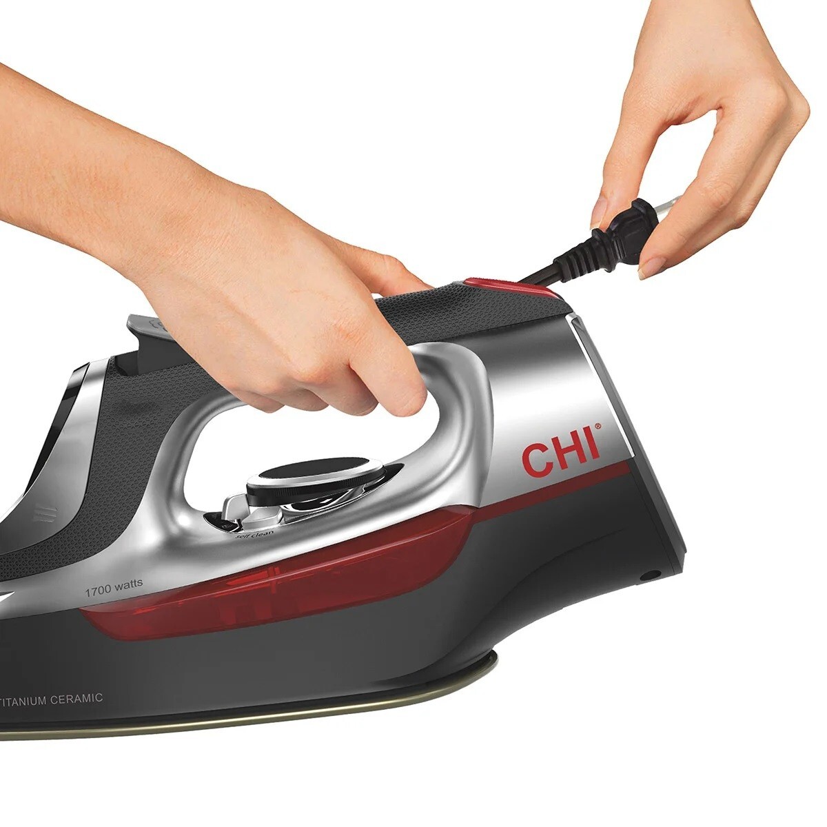 CHI Electronic Clothing Iron with Retractable Cord, 13102 NIB, 1700 Watts Black/