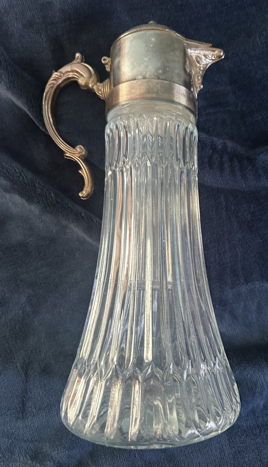 Vintage Crystal Decanter w/ Silverplate Spout & Handle Ice Core Insert