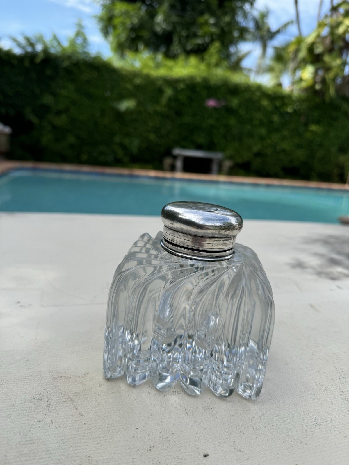 19th Century Tiffany & Co Sterling Silver and Cut Crystal 3.75” Inkwell and Cap