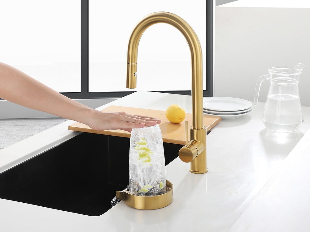 AguaStella ASR01BG Brushed Gold Stainless Steel Glass Rinser Cleaner