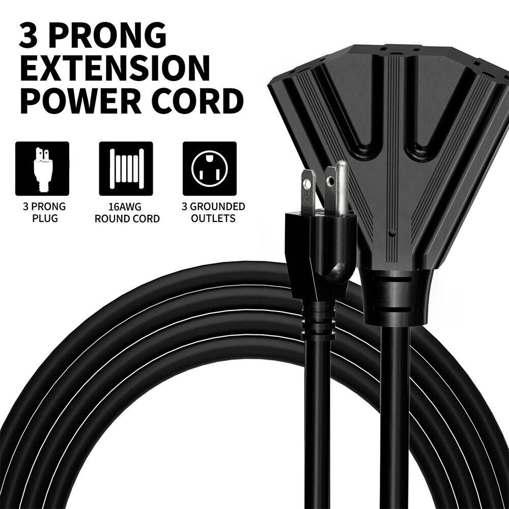 16/3 Outdoor Extension Cord Heavy Duty 3-Outlet SJTW Indoor/Outdoor 6/10/15/25FT