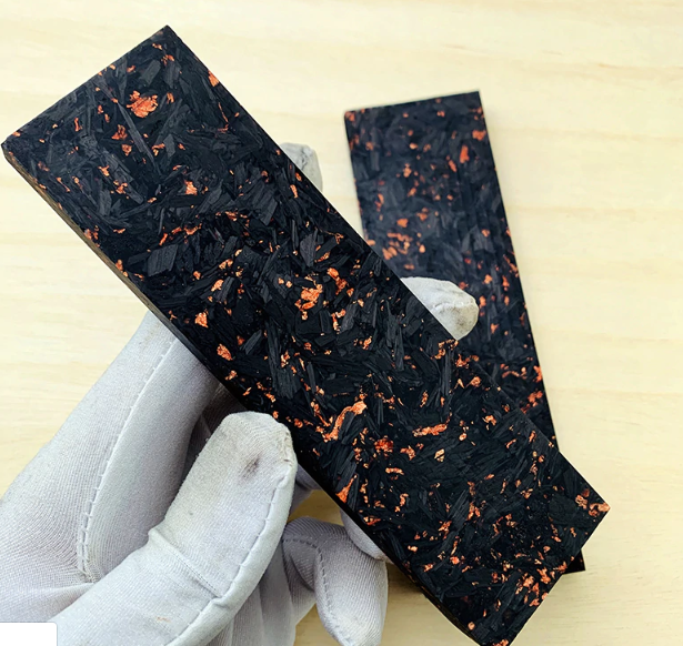 Black Marbled Carbon Fiber Copper Powder Resin Knife Handle Blank Scale 1 Piece