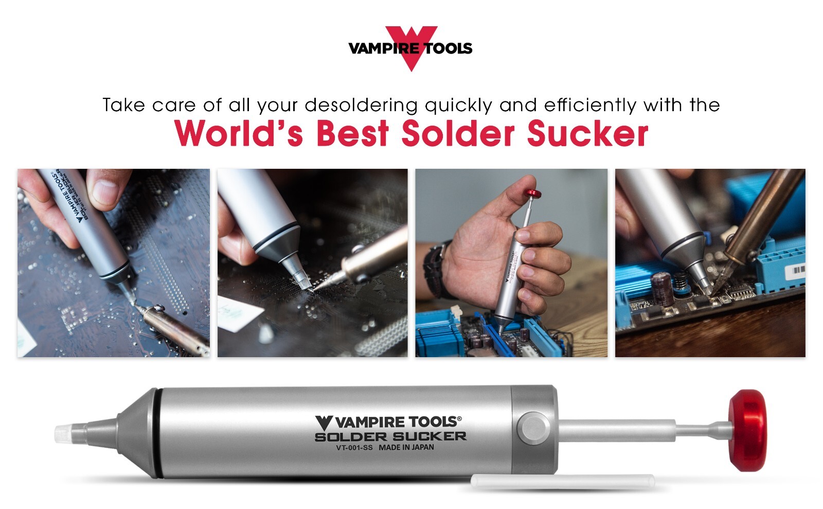 Vampire Tools Solder Sucker Compact and Durable Aluminum Body/Heat VT-001-SS