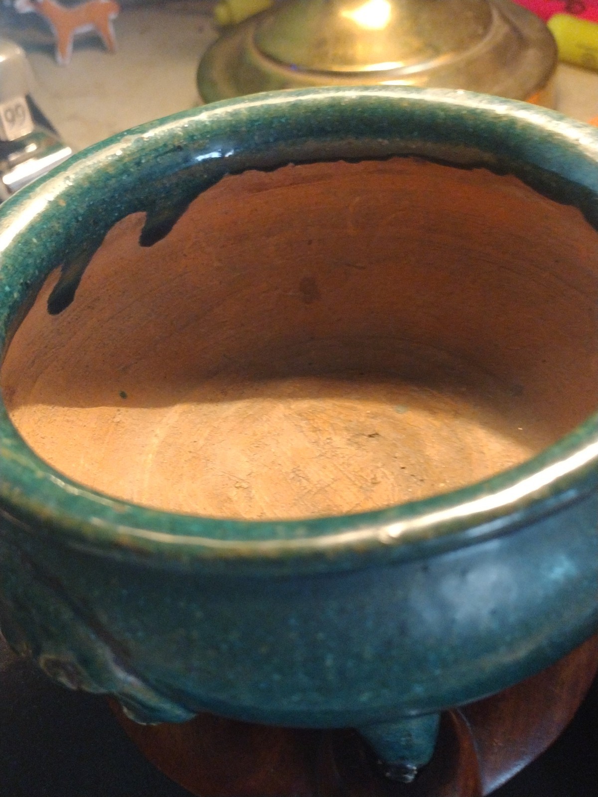 19th CENTURY CHINESE TURQUOISE GREEN GLAZED FOOTED FOO DOG CENSER * W/STAND