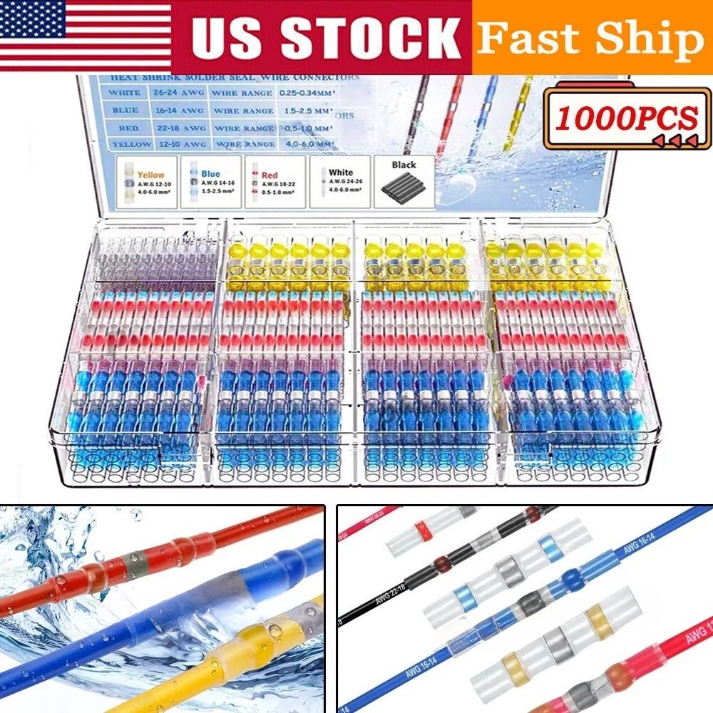 1000PCS Waterproof Solder Stick Seal Sleeve Heat Shrink Butt Wire Connectors Kit
