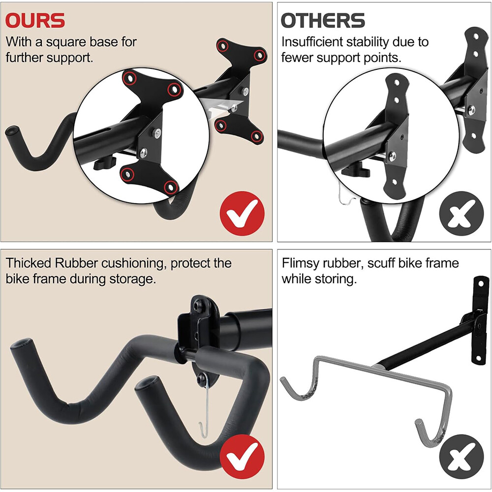 Bicycle Storage Wall Mount Rack Hanger Cycling Steel Garage Space Saving Holder