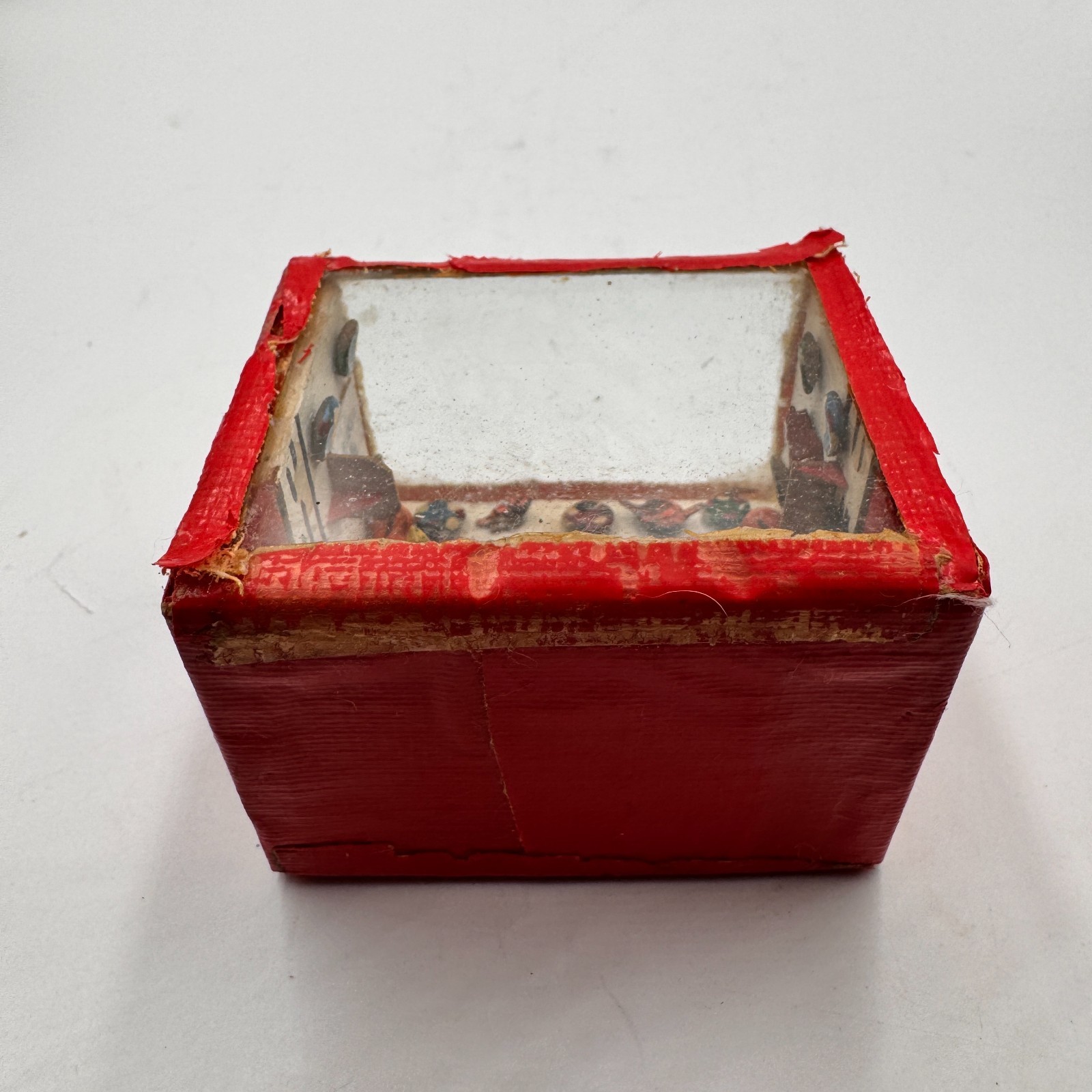 Vintage Handmade Mexican Folk Art Diorama Miniature Kitchen Scene Red Shadowbox