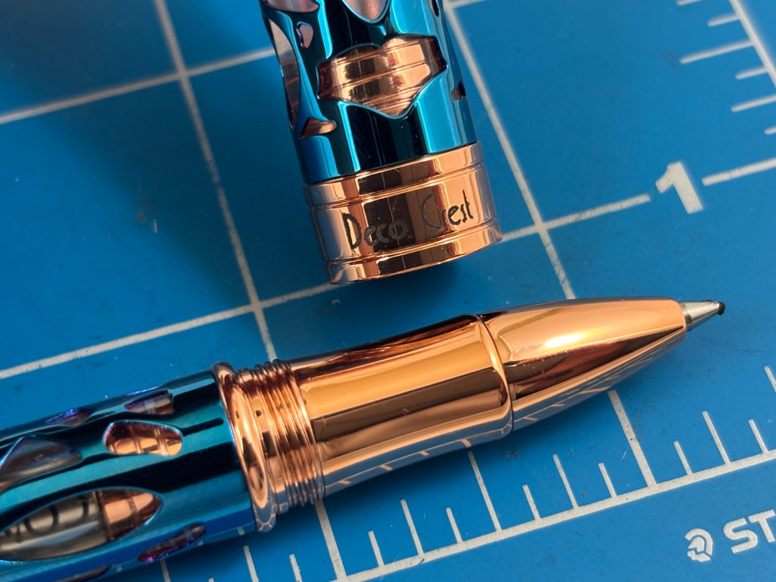 Judd's NEW Conklin Endura Deco Crest Demo Blue Rose Gold Rollerball Pen