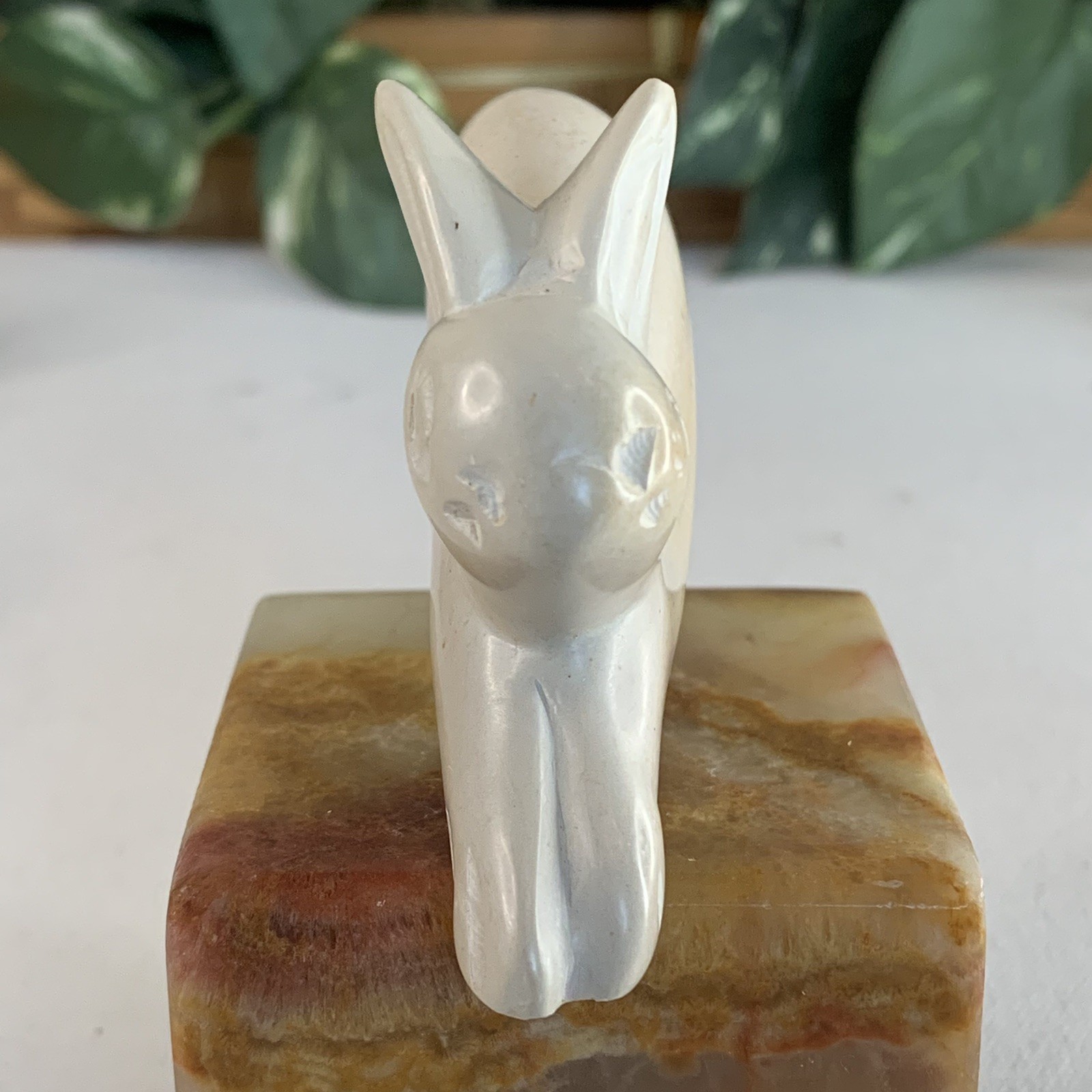 Large Soapstone Carved Rabbit Figurine Stone Bunny Carving Animal Figure 4.2”