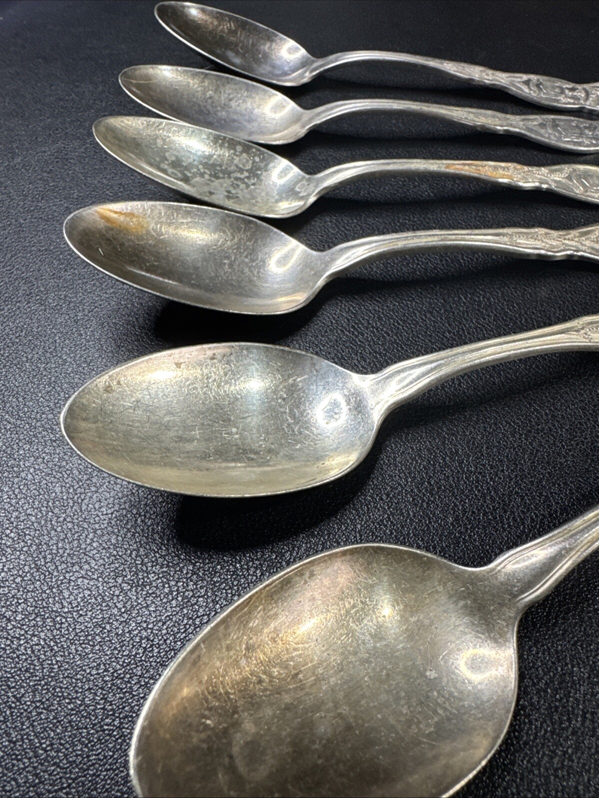 6 VTG WM Rogers International IS Silver Plated State Spoons NYx2, IL, TX, NJ, CA