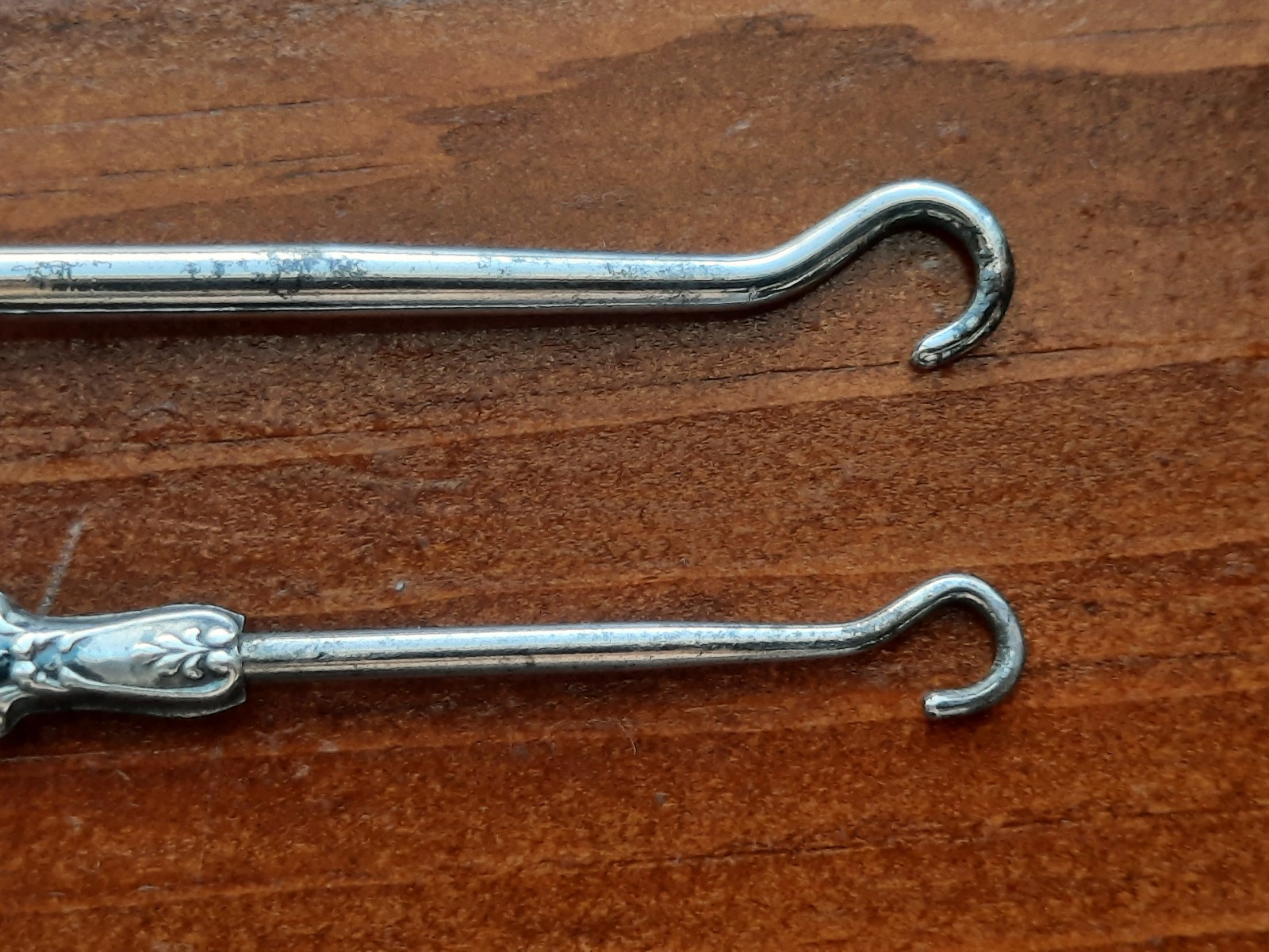 Sterling Silver Handle Button Hook, One Large, One Small