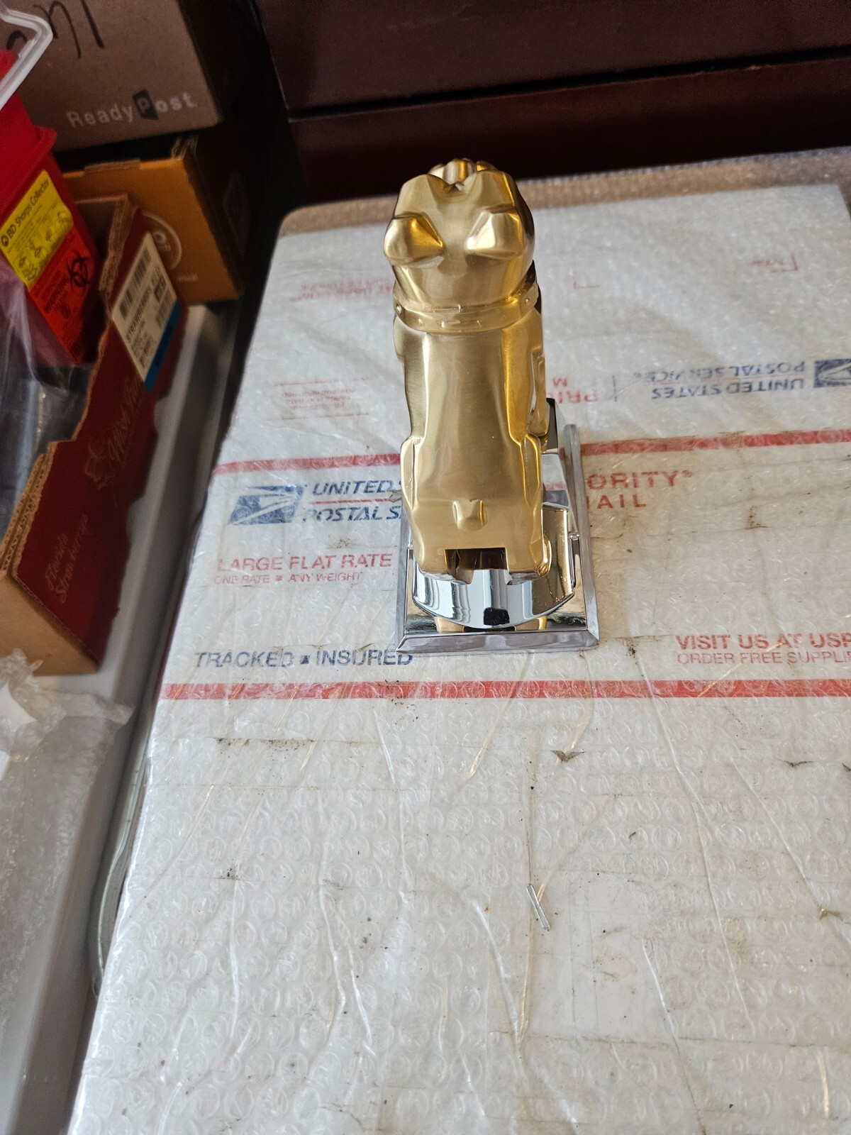 Brand New Authentic OEM Mack Gold Plated Bulldog On A Chrome Base