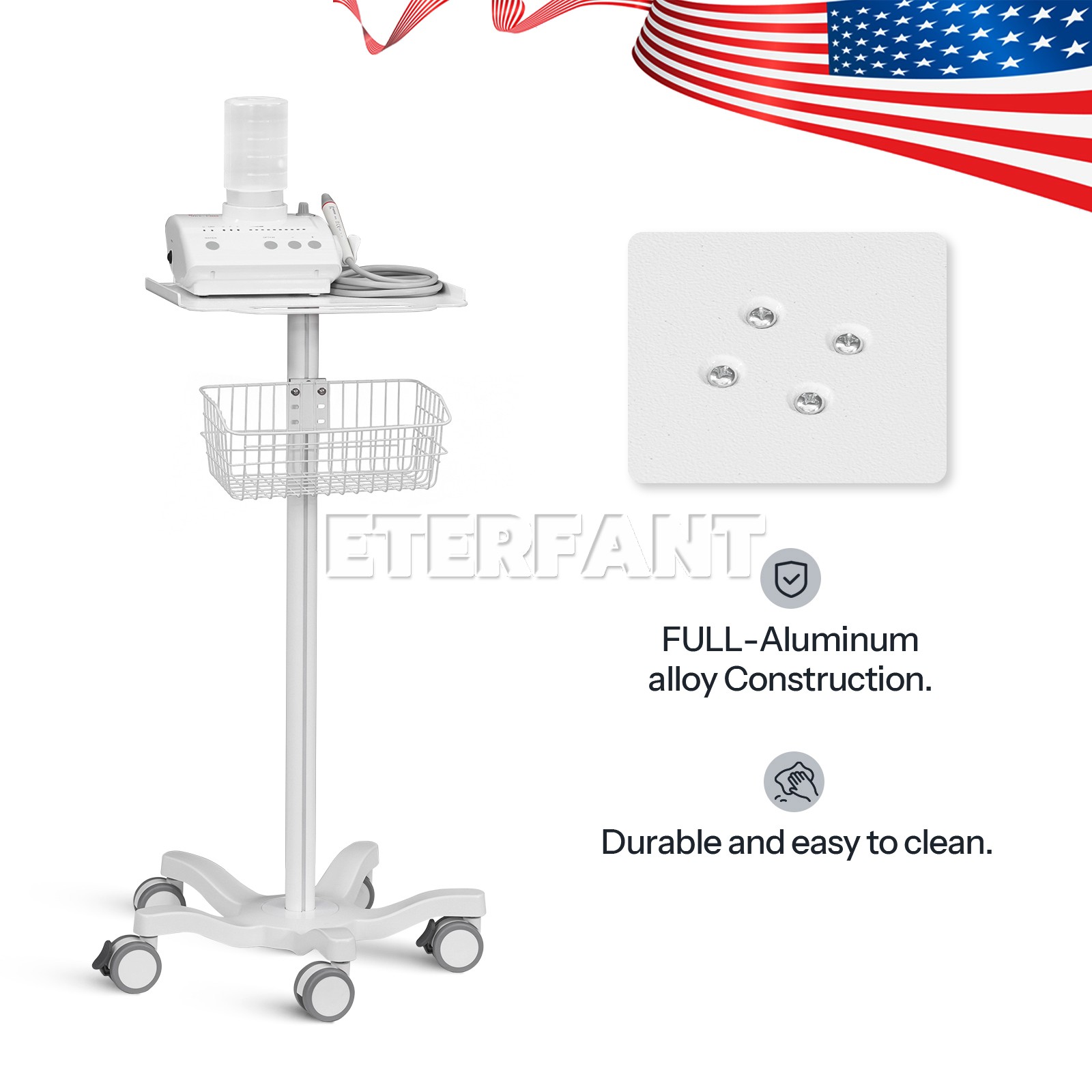 Medical Mobile Rolling Cart for Ultrasound Imaging Scanner/Patient Monitor US