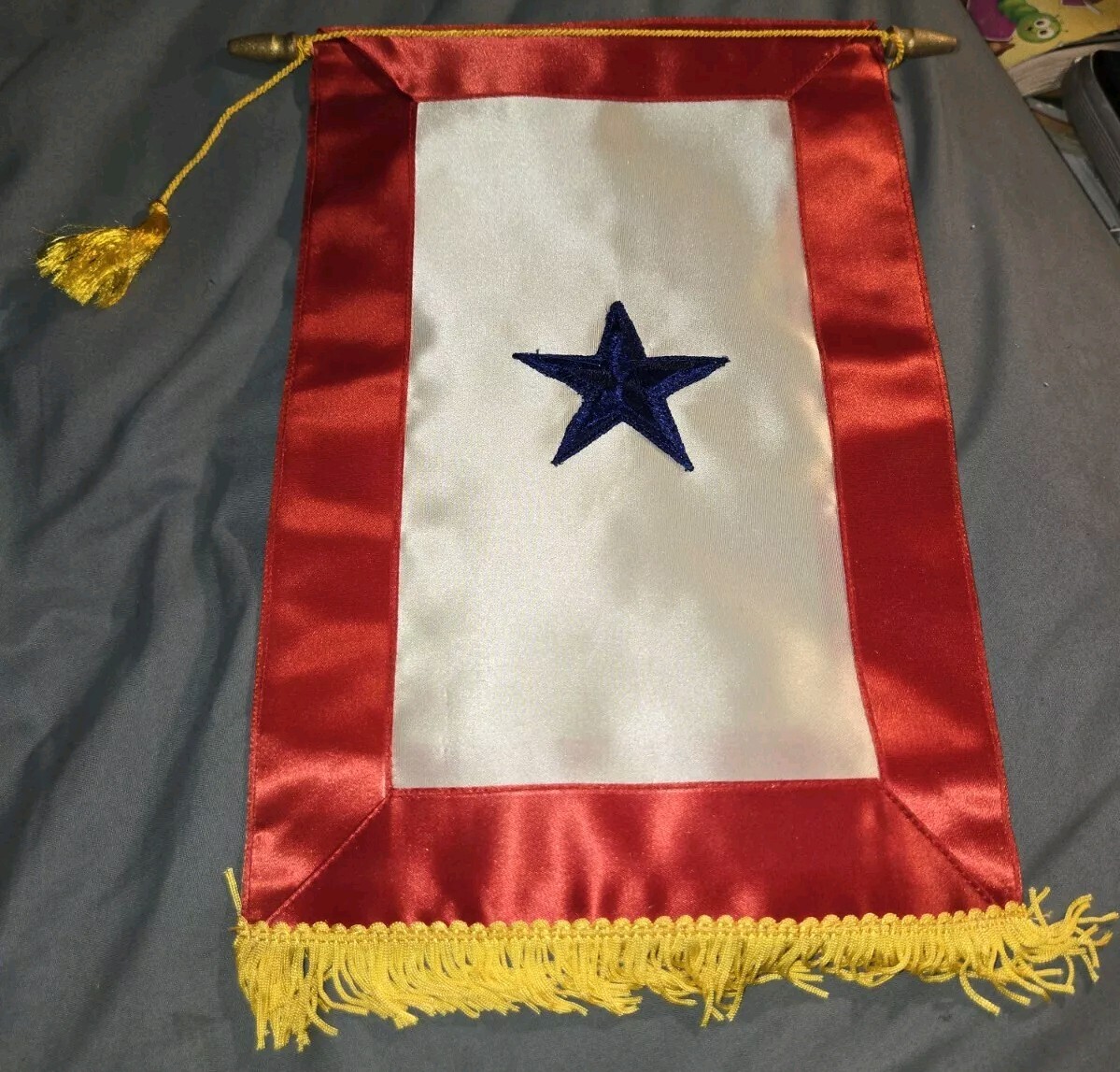 US Son in Service Window Banner with Single Blue Star Possibly Post Wwii 12 X 8
