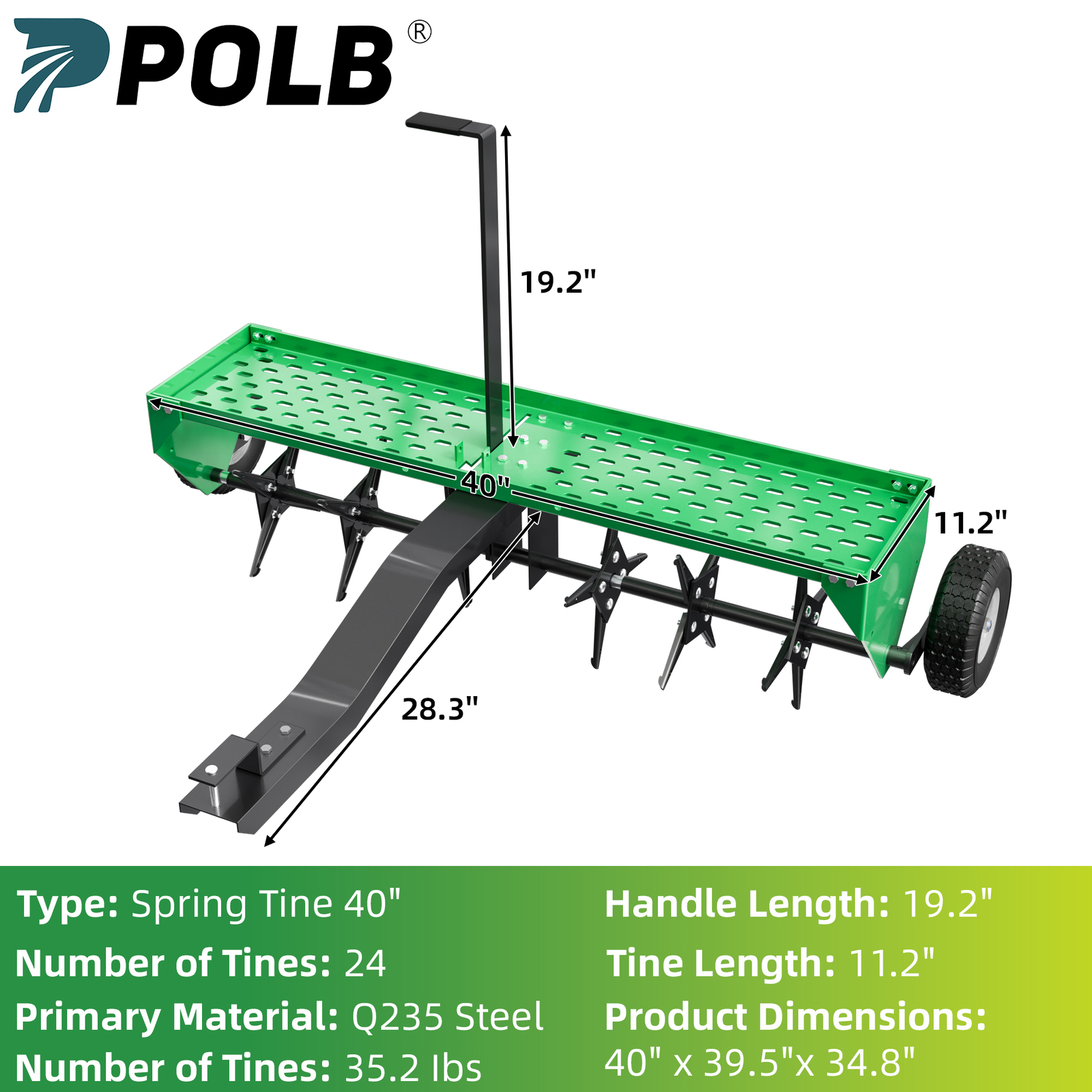 40" 101CM Tow Plug Lawn Aerator Lawn Spike Aerator Lawn& Garden Steel Heavy Duty