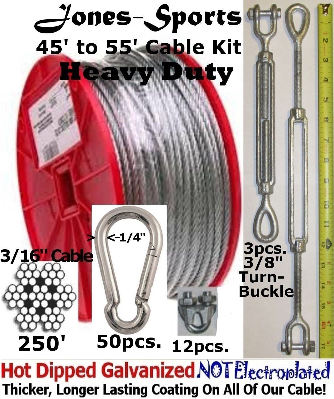 Batting Cage Cable Suspension Kits Indoor Outdoor 45' to 75' Installation Kit