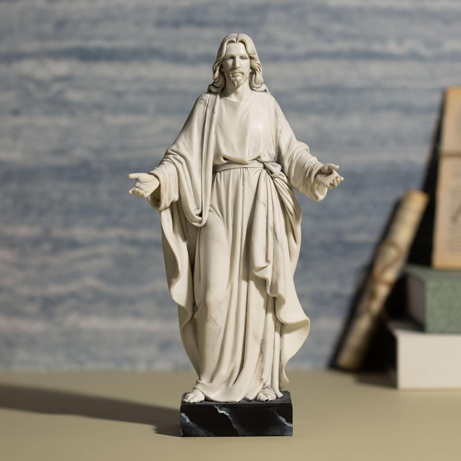 12” Jesus Statue Marble Effect Open Arms Christian Home Décor Resin Figure