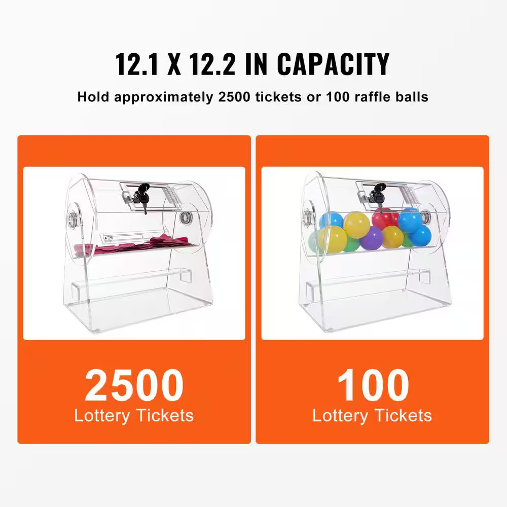Acrylic Raffle Drum, Professional Raffle Ticket Spinning Cage with 2-Keys, Trans