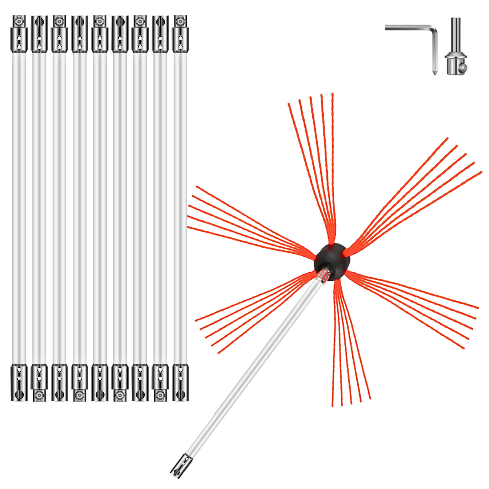 33FT Chimney Cleaner Sweep Kit Cleaning System Rotary Brush Rod Fireplace 10m