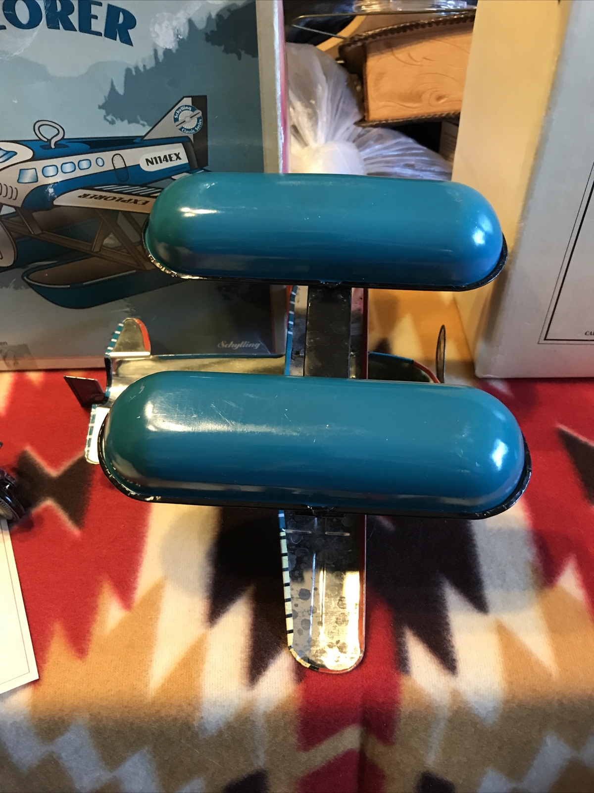 SCHYLLING Propeller Sea Plane Tin Windup Pontoon Box/ Motorcycle Side Car Rider