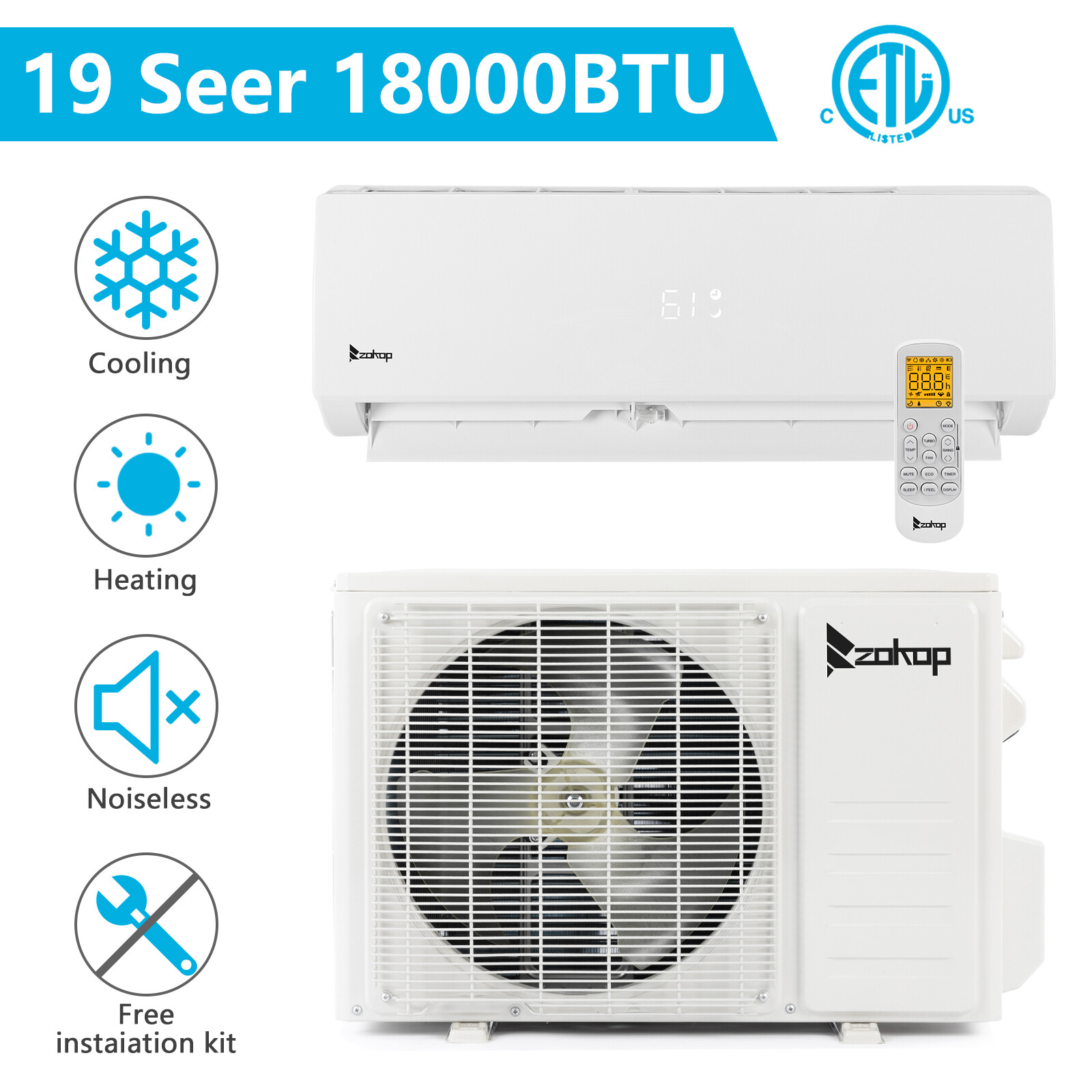 18000 BTU Mini Split Air Conditioner 230V Heat Pump 19 SEER INVERTER AC Ductless
